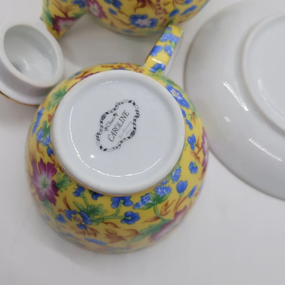 Two's Company Caroline Chintz Tea For One Set Floral Porcelain Teapot Cup Saucer